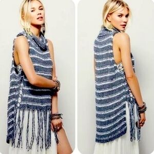 Free People Folksong Fringe Knit Crochet Vest Sweater Tunic